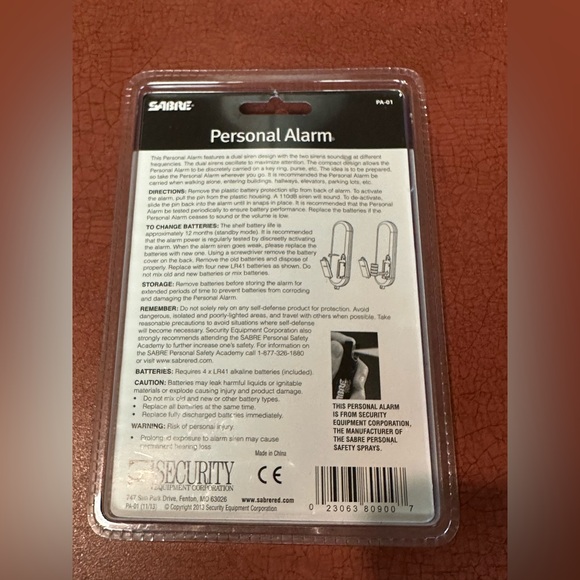 NEW SABRE 110dB Personal Alarm Keychain Safety PA-01 Black - Picture 3 of 4